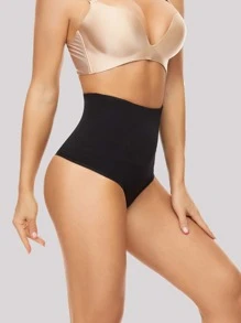 High Waisted Seamless Shapewear Panty - Black - View 4