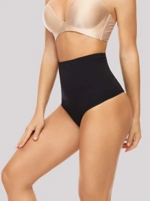High Waisted Seamless Shapewear Panty - Black - View 5