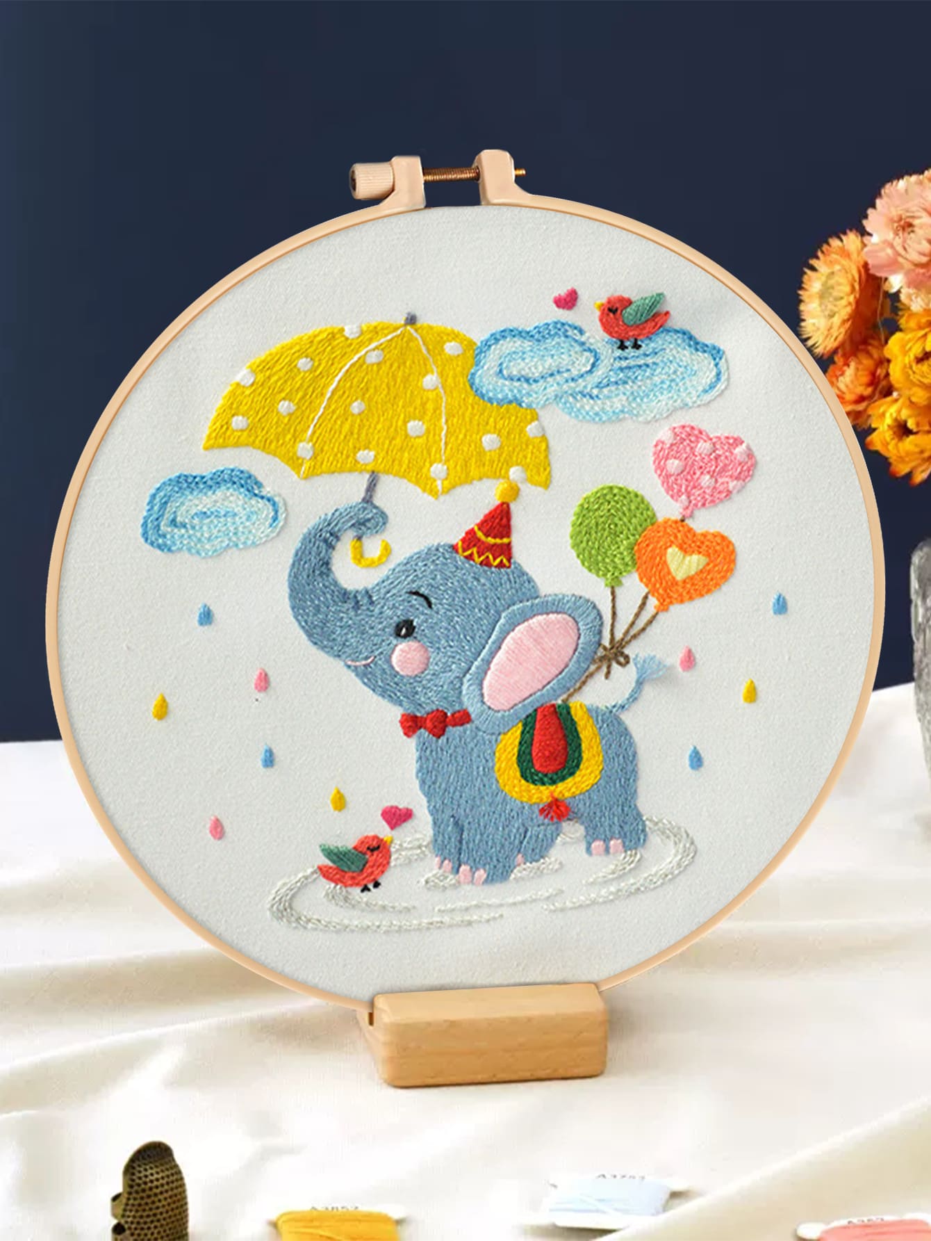 1套滌綸手工刺繡卡通大像圖案手工刺繡套裝適合家用 - 彩色 - 查看 1
