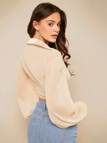 SHEIN BAE 燈籠袖短款襯衫 - 杏色 - 查看 2