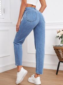 SHEIN Frenchy 高腰牛仔褲 - 淺色水洗藍 - 查看 2