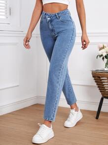 SHEIN Frenchy 高腰牛仔褲 - 淺色水洗藍 - 查看 3