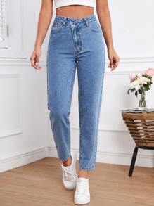 SHEIN Frenchy 高腰牛仔褲 - 淺色水洗藍 - 查看 5