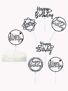 6pcs/set PMMA Cake Topper, Modern Letter Design Cake Top Decoration For Birthday Party - Black - View 1