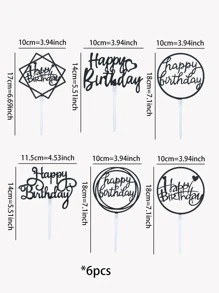 6pcs/set PMMA Cake Topper, Modern Letter Design Cake Top Decoration For Birthday Party - Black - View 2