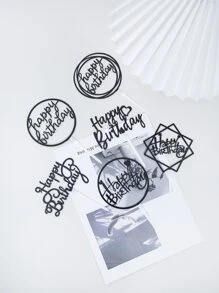 6pcs/set PMMA Cake Topper, Modern Letter Design Cake Top Decoration For Birthday Party - Black - View 3