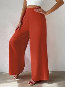 SHEIN Frenchy 高腰闊腿褲 - 橘色 - 查看 3