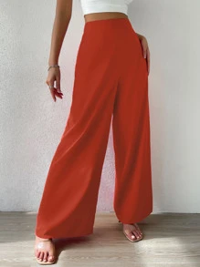SHEIN Frenchy 高腰闊腿褲 - 橘色 - 查看 4