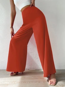 SHEIN Frenchy 高腰闊腿褲 - 橘色 - 查看 5