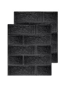 2入組35X38.5厘米3D自粘磚紋理壁紙黑色防水家居裝飾壁紙 - 黑色 - 查看 2