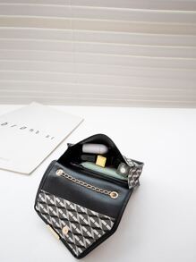 迷你时尚女士手提包翻盖链条单肩包斜挎包 - 黑色 - 查看 5