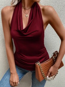 SHEIN Clasi Top halter con fruncido delantero de espalda abierta - Burdeos - Ver 5