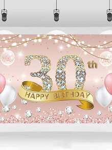Decoración De Fiesta De Cumpleaños Interior/exterior, Feliz 30 Cumpleaños Estilo Rosa Y Dorado, Pancarta De Fondo - Multicolor - Ver 1