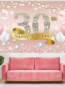 Decoración De Fiesta De Cumpleaños Interior/exterior, Feliz 30 Cumpleaños Estilo Rosa Y Dorado, Pancarta De Fondo - Multicolor - Ver 2