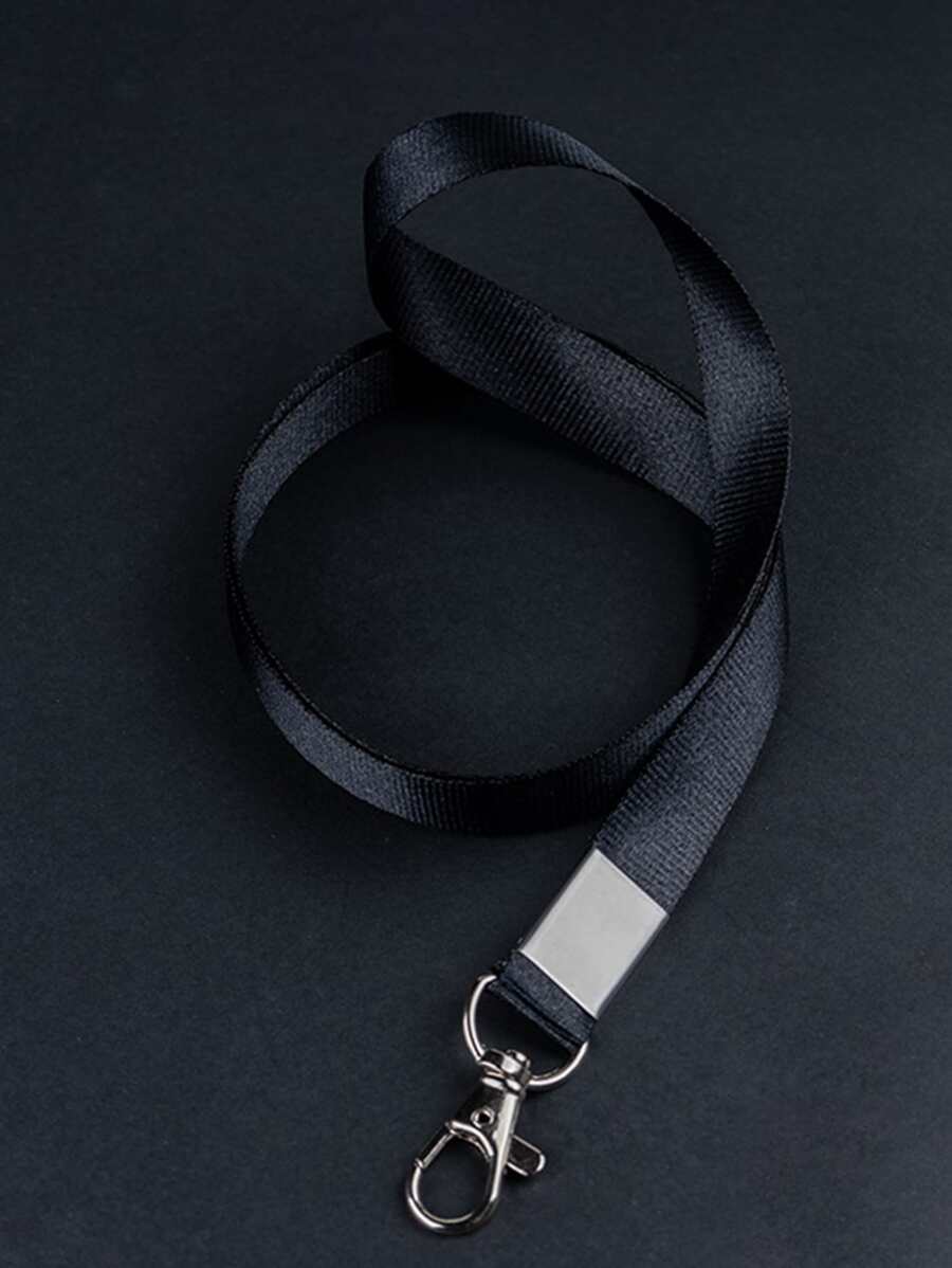 1pc Solid Color Long Lanyard, Simple Multi-purpose Neck Lanyard For ID Badge Wallet - Black - View 1