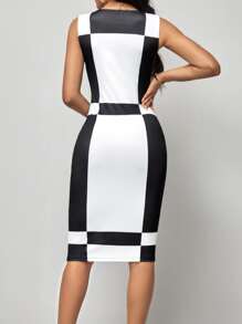 SHEIN Clasi Đầm Dây kéo Khối Màu Thanh lịch - màu đen - Xem 2