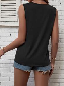 SHEIN LUNE 前交叉背心上衣 - 黑色 - 查看 2