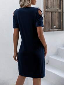 SHEIN Clasi Đầm ghép mộng kim sa Hội Chữ thập Cắt ra màu trơn Giải trí - Màu xanh hải quân - Xem 2