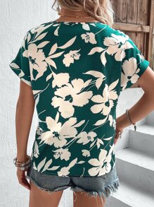 SHEIN VCAY 印花蝙蝠袖襯衫 - 綠色 - 查看 2