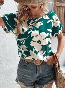 SHEIN VCAY 印花蝙蝠袖襯衫 - 綠色 - 查看 5