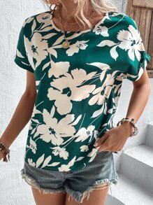 SHEIN VCAY 印花蝙蝠袖襯衫 - 綠色 - 查看 6