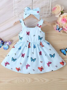 Baby Girl Butterfly Print Cut Out Cami Dress & Accessory Headband