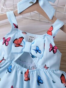 Baby Girl Butterfly Print Cut Out Cami Dress & Accessory Headband