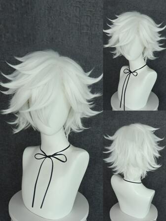 Heat Resistant Synthetic Hair Short White Spiky Layered Straight Anime Cosplay Wig With Bangs For Party Costume Holiday Christmas Comic Con Photography Props, Glueless High Density Natural Looking Fancy Dress Up Wig, Unisex Short Straight Role Play Wig, Cartoon Character Hair Wigs, Stage Performance Accessories, Ideal Choice For Gifts, Apperal Funny Wig