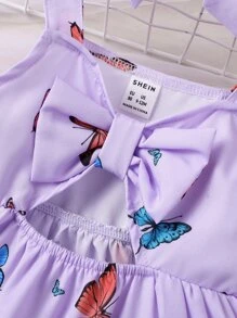 嬰兒蝴蝶圖案鏤空吊帶連衣裙和配件髮箍 - 淡紫色 - 查看 3