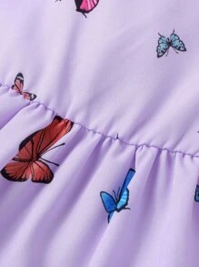 嬰兒蝴蝶圖案鏤空吊帶連衣裙和配件髮箍 - 淡紫色 - 查看 4