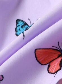 嬰兒蝴蝶圖案鏤空吊帶連衣裙和配件髮箍 - 淡紫色 - 查看 6