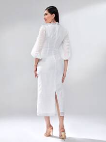 Modelyn Lantern Sleeve Ruffle Trim Split Back Dress