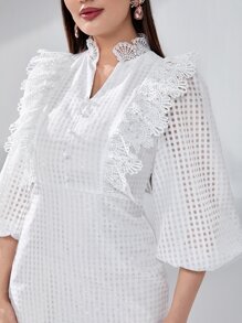 Modelyn Lantern Sleeve Ruffle Trim Split Back Dress