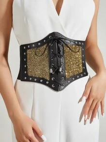 1入組女士鉚釘裝飾繫帶時尚束腰帶適用於衣物裝飾