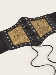 1入組女士鉚釘裝飾繫帶時尚束腰帶適用於衣物裝飾