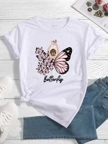 SHEIN LUNE Camiseta con mariposa con con estampado de figura - Blanco - Ver 1