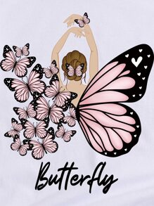 SHEIN LUNE Camiseta con mariposa con con estampado de figura - Blanco - Ver 5