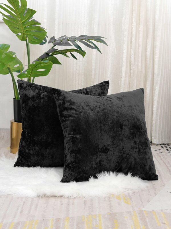 1pc Embossed Velvet Cushion Cover, Black