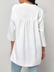 SHEIN LUNE 缺口領捲邊袖高低下擺襯衫 - 白色 - 查看 2