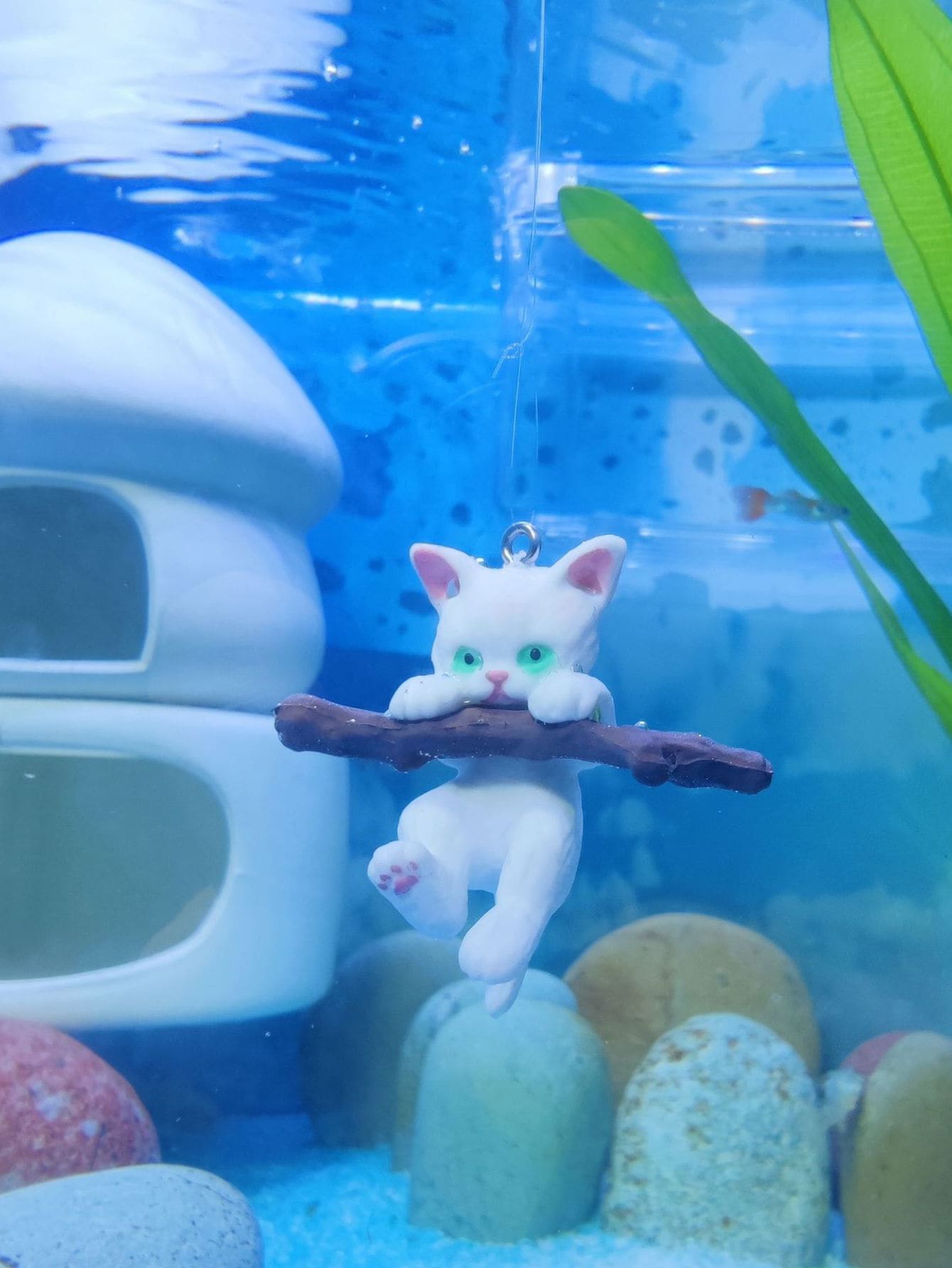 1pc Cartoon Cat Design Ornament For Aquarium For Decoration - Multicolor - View 1
