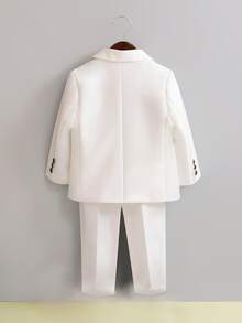 Toddler Boys Contrast Panel Double Breasted Blazer & Pants & Bow Tie - White - View 3