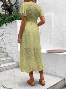 Breezaya Đầm Dải chun màu trơn Boho - màu xanh lá - Xem 2