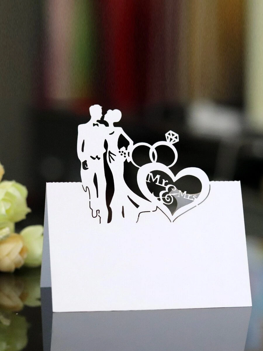 50pcs/set Couple Design Wedding Party Table Card, White Paper Place ...