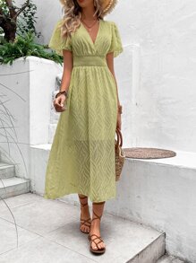 Breezaya Đầm Dải chun màu trơn Boho - màu xanh lá - Xem 5