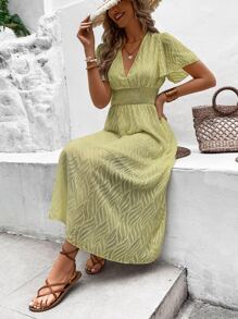 Breezaya Đầm Dải chun màu trơn Boho - màu xanh lá - Xem 6