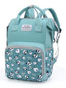 Panda Pattern Large Capacity Diaper Bag - Green - View 1