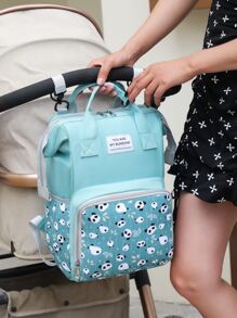 Panda Pattern Large Capacity Diaper Bag - Green - View 5