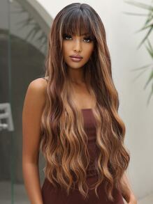 30英寸长棕色卷发假发，带刘海，耐热合成假发，适合日常佩戴、派对和角色扮演（请注意：由于拍摄时的光线和角度，实际产品颜色可能与图片略有不同。请仔细遵循假发佩戴和保养说明。）