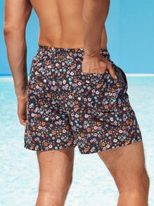 Manfinity Swimmode Men Ditsy Floral Drawstring Waist Swim Trunks,Hawaiian - Multicolor - View 2