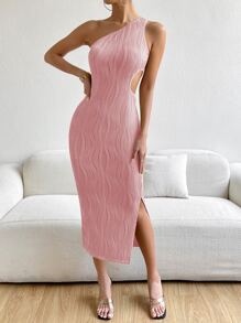 Zolique Vestido largo con un hombro descubierto y abertura en el muslo para mujer - Rosa - Ver 5
